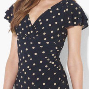 Lauren Ralph Lauren - Black with White Polka Dot - Wrap Sheath Dress